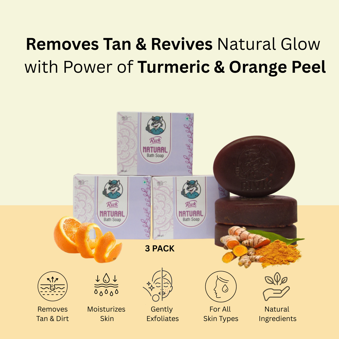 Rivk Natural Bath & De-Tan Bath Soap (Pack of 3)